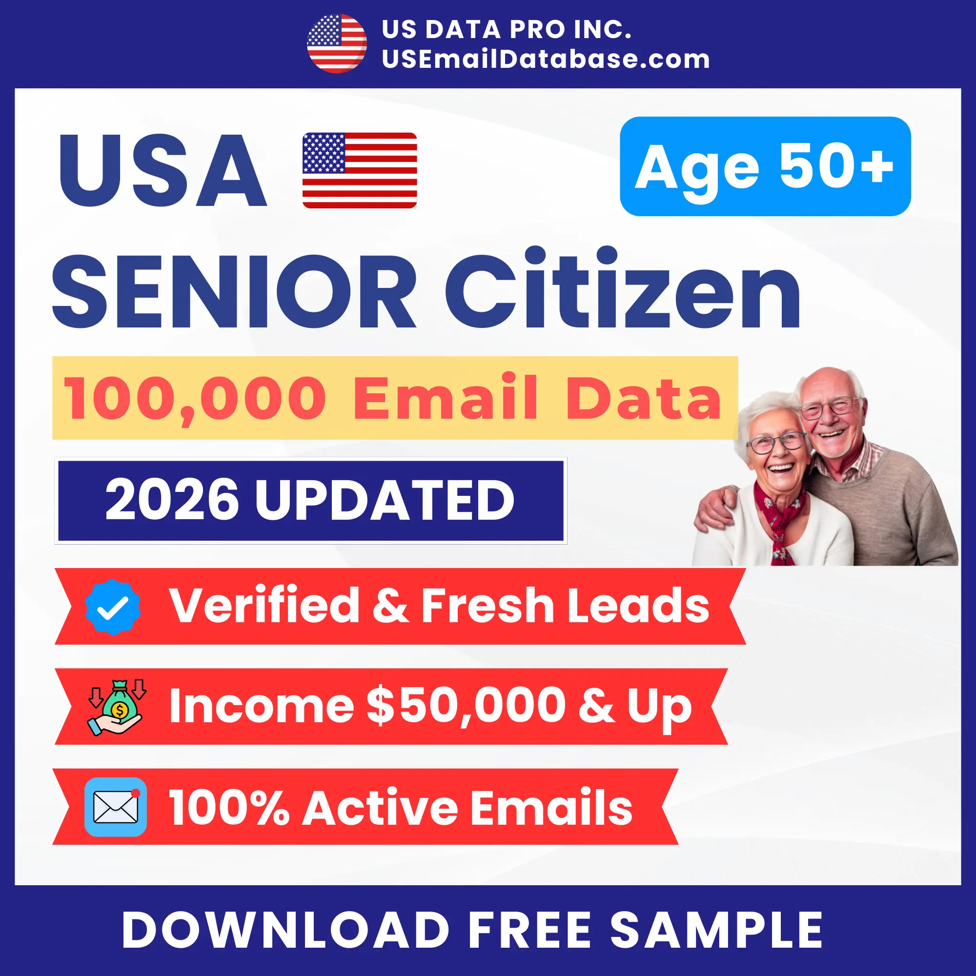 100K USA Senior Citizens (Age 50+) Email Database 2026