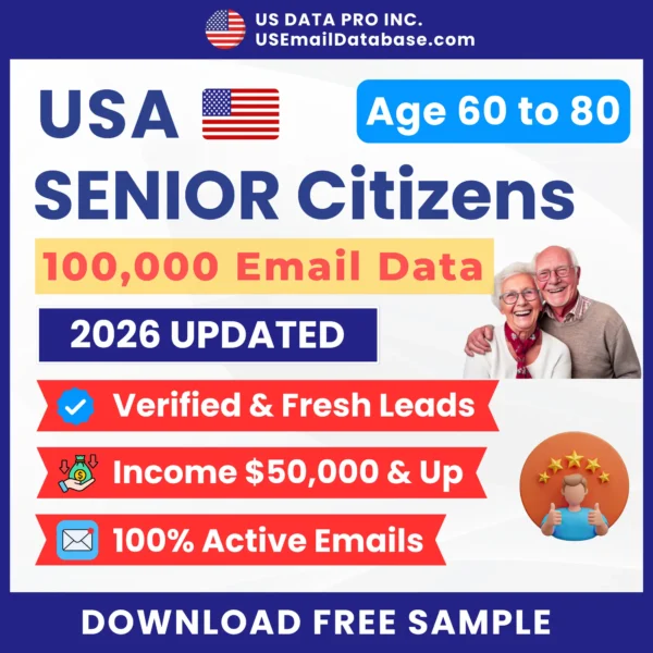 100K USA Senior Citizens (Age 60 to 80 Years) Email Database 2026